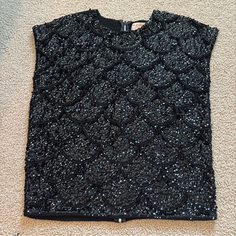 Vintage Jo-Ro Imports Black Sequin and Beaded Blouse Pure Wool Hand Loomed